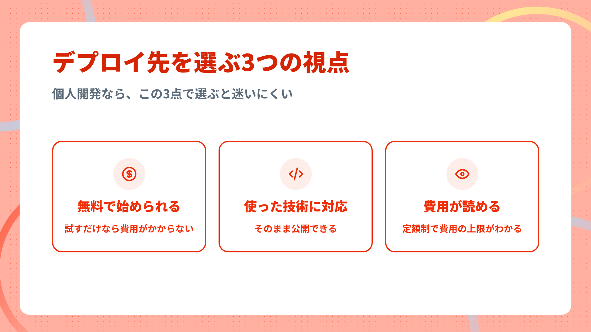 デプロイ先を選ぶときの3つの判断軸