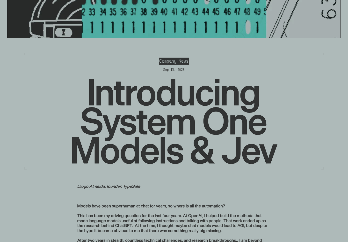 TypeSafe AIによるJevとSystem Oneモデルの発表ページ