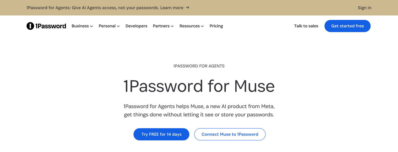 1Passwordの「1Password for Muse」のページ
