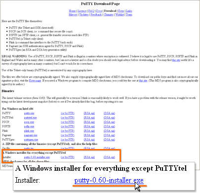 PuTTYのダウンロード