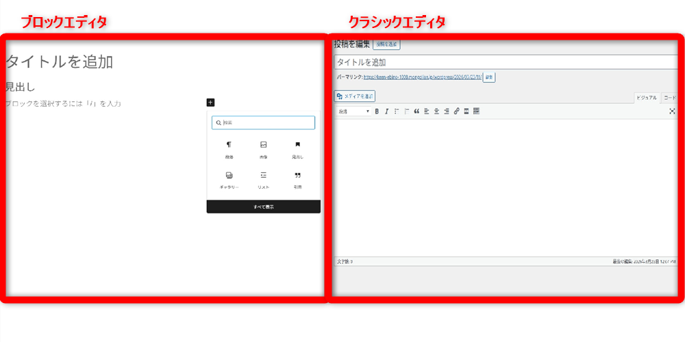 wordpress 記事 書き方　ブロックエディタとクラシックエディタの違い
